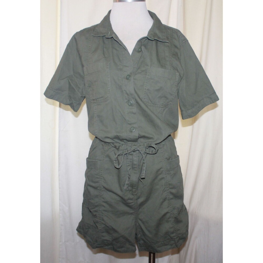 Women's Old Navy Khaki Green Chino Romper One-Piece Safari Jumpsuit Size L